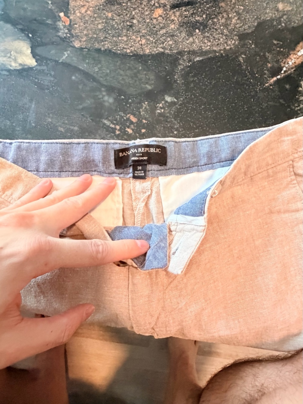Banana Republic Men's Linen-Blend Chinos in Light Tan with Chambray Trim